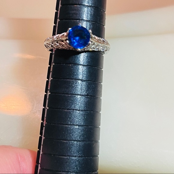 🦋Rich Deep Blue 1ctw Solitaire set High in Vintage Style Sterling Silver! - Picture 4 of 14